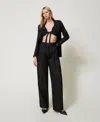 Twinset Pantalon En Ramie Avec Plis In Black