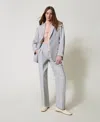 Twinset Pantalon En Sergé De Coton Et Lin In Multi