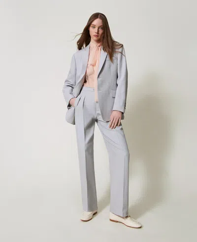 Twinset Pantalon En Sergé De Coton Et Lin In Multi