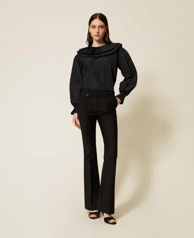 Twinset Pantalon Évasé Couture In Black