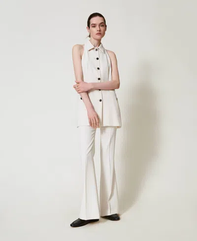 Twinset Pantalon Évasé En Crêpe Fluide In White