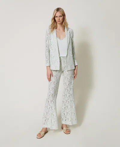 Twinset Pantalon Évasé En Dentelle Florale In Green