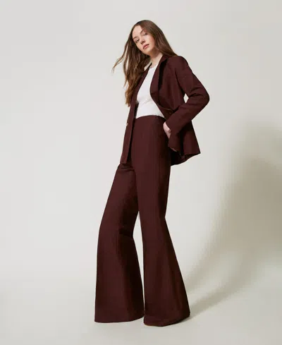 Twinset Pantalon Évasé En Lin Mélangé In Brown