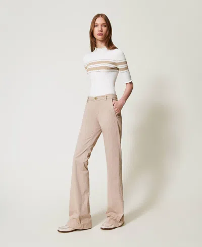 Twinset Pantalon Évasé En Sergé In White