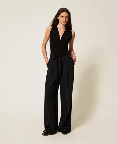 Twinset Pantalon Palazzo Avec Cordon De Serrage In Black