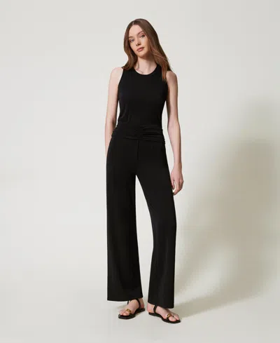 Twinset Pantalon Palazzo Avec Drapé In Black