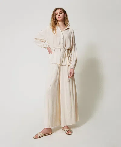 Twinset Pantalon Palazzo En Crépon In Neutral