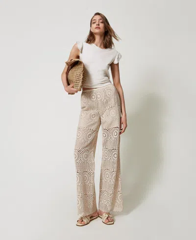 Twinset Pantalon Palazzo En Crochet In Gray