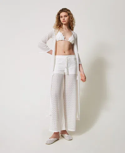 Twinset Pantalon Palazzo En Crochet Avec Cordon De Serrage In White