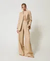 Twinset Pantalon Palazzo En Lin Mélangé In Neutral