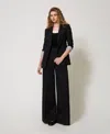 Twinset Pantalon Palazzo En Lin Mélangé In Black
