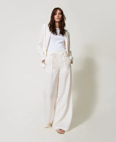 Twinset Pantalon Palazzo En Lin Mélangé In Multi