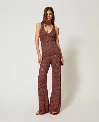 Twinset Pantalon Palazzo En Maille Avec Lurex In Multi