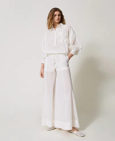 Twinset Pantalon Palazzo En Mousseline In White
