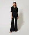 Twinset Pantalon Palazzo En Satin In Black