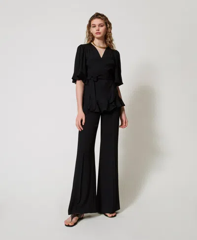 Twinset Pantalon Palazzo En Satin In Black