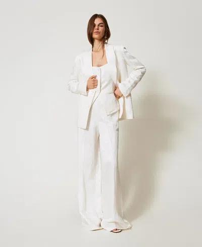 Twinset Pantalon Palazzo En Satin Jacquard In Neutral