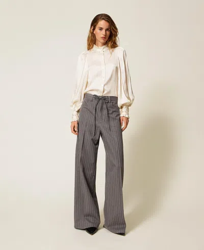 Twinset Pantalon Rayé En Laine Mélangée In Gray