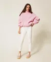 Twinset Pantalon Skinny Avec Détails En Satin In Neutral