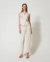Twinset Pantalon Taille Basse En Lin Mélangé In Neutral