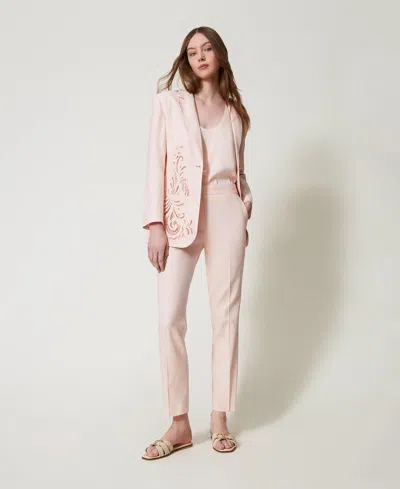 Twinset Pantalon Taille Basse En Lin Mélangé In Pink