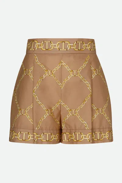 Twinset Pantaloncini Logati Marroni In Marrone