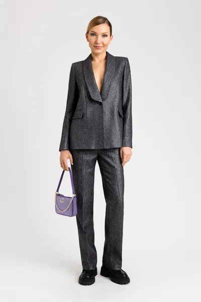 Twinset Pantalone In Lurex Grigio In Nero