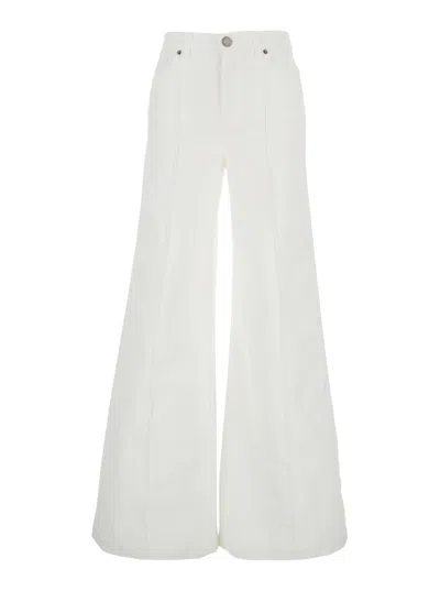 TWINSET WHITE PANTS WITH WIDE LEG AND LOGO PATCH ON THE REAR IN COTTON WOMAN