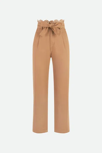 Twinset Pantaloni In Canvas Beige In Marrone