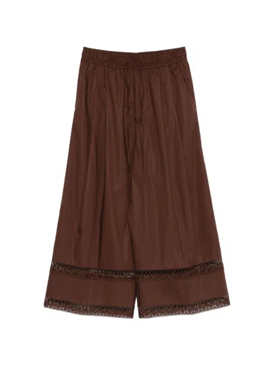 Twinset Pantaloni In Cotone Elasticizzato Marrone Con Dettaglio Sul Fondo  In Brown
