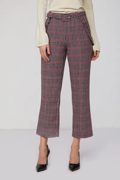 Twinset Pantaloni Stampa Checked Grigia E Rossa In Grigio