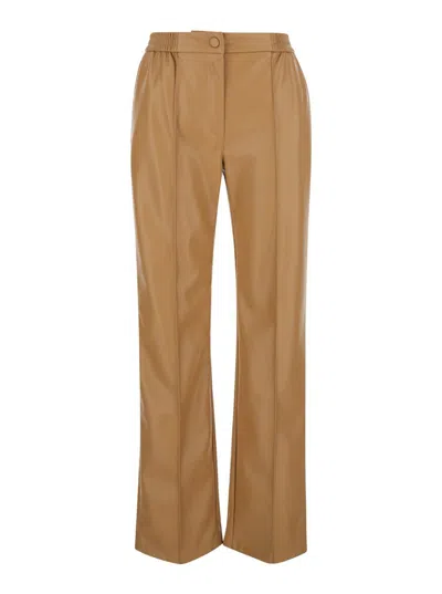 TWINSET BROWN PANTS WITH ELASTIC WAISTBAND AND LOGO