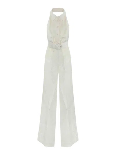 Twinset Sleeveless White Jumpsuit With Halter Neckline