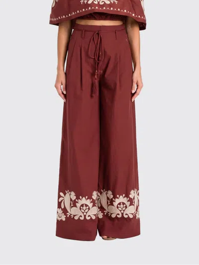Twinset Floral-embroidered Palazzo Pants In Brown