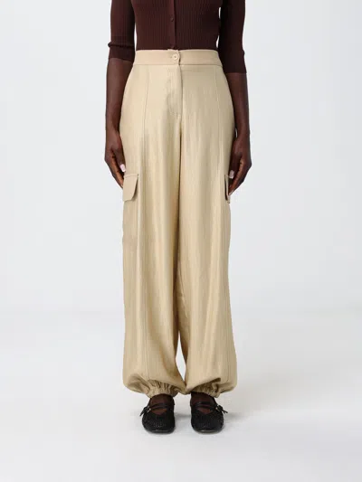 Twinset High-waisted Wide-leg Cotton Cargo Trousers In Brown