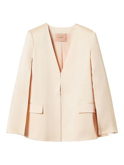 Twinset Parchment Beige Satin Cape Jacket In Neutral