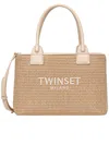 Twinset Parchment Rectangular Woven Handbag In Brown