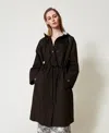 Twinset Parka Avec Capuche Et Broderie In Black