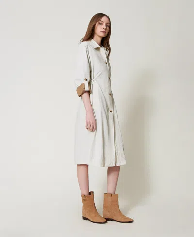 Twinset Parka Longue En Nylon In White