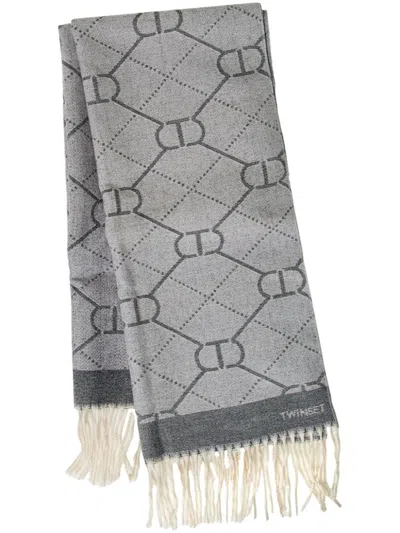 Twinset Patterned-jacquard Scarf In Grey