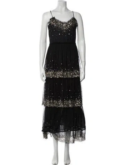 Pre-owned Twinset Patterned Long Dress In Black