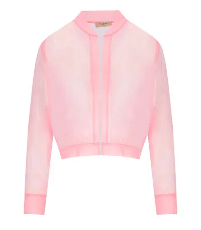 Twinset Peach Tulle Bomber In Pink