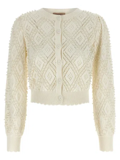 Twinset Pearl Cardigan In Neutral