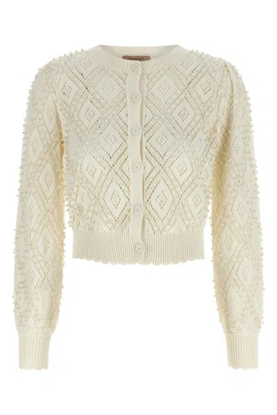 Twinset Ivory Knitted Cotton Cardigan In Neutral