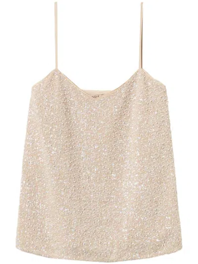 Twinset Pearl-detail Sequined Top In Neutrals