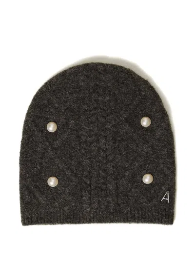 Twinset Pearl-embellished Cable-knit Beanie Hat In Black