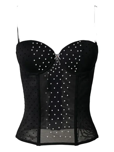 Twinset Pearl-embellished Tulle Corset In Black