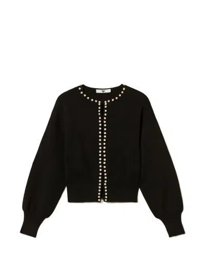 Twinset Pearl-embellished Cardigan In Black