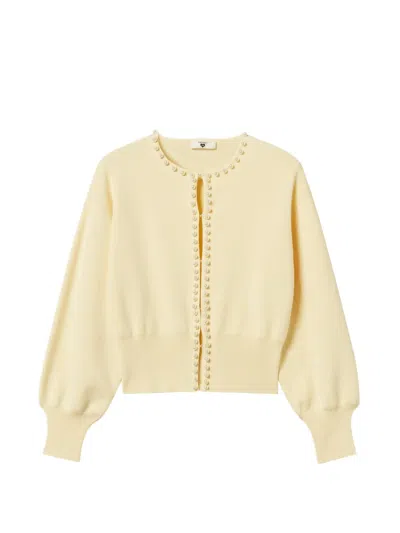 Twinset Pearl-embellished Cardigan In Yellow
