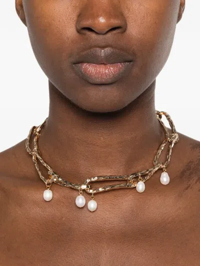 Twinset Pearl-embellished Hammered Necklace In Gold
